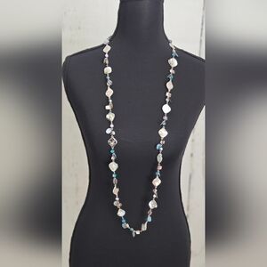 Lia Sophia Silver Blue Necklace w Pearl Crystal Beads Versatile Style
